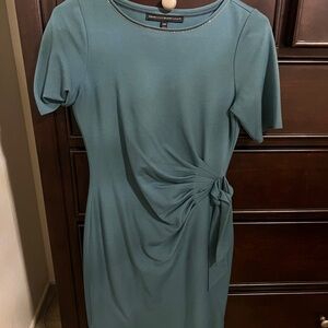 White House Black Market Green Asymmetrical Ruched Midi Dress